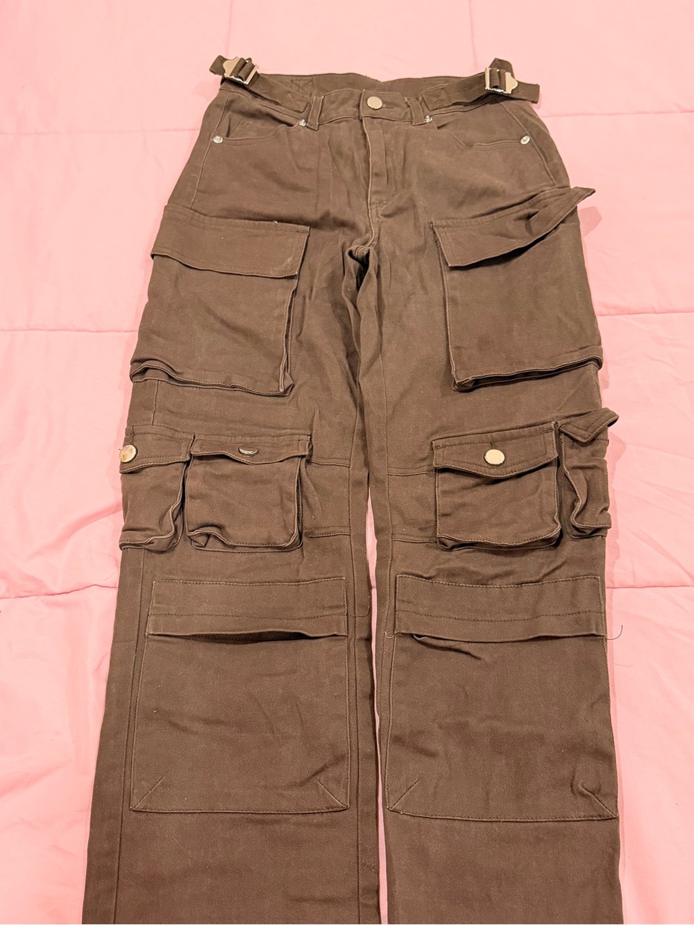 Women's Brown Cargo Utility Jeans with Multiple Pockets